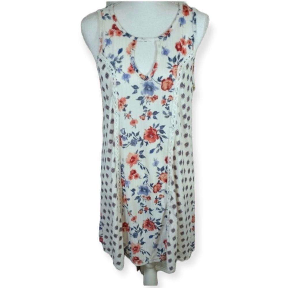 TRIXXI WHITE, BLUE, & PINK FLORAL DRESS SZ.M EUC